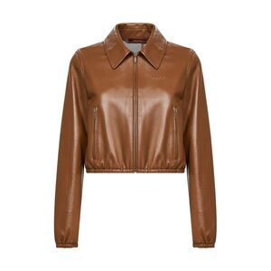 Gucci Women Honey Biscuit Nappa Leather Cropped Logo Jacket
